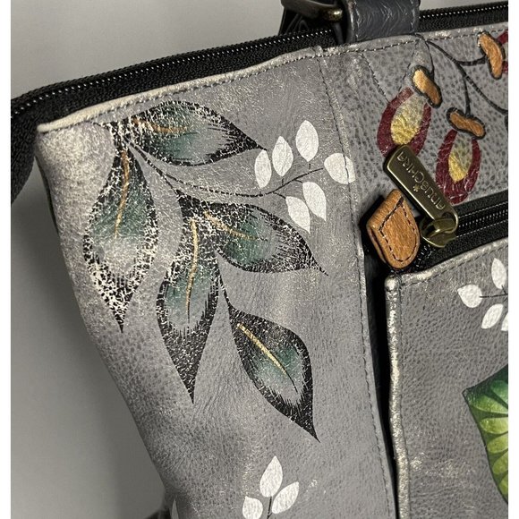 ANUSCHKA Handbag Garden of Eden Grey Floral Purse Tote Hand Painted Leather - Picture 11 of 14